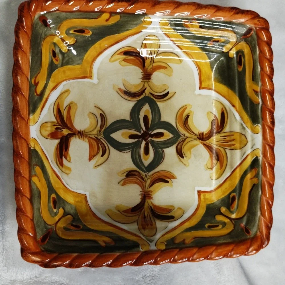 Artimino Siena Tuscan Square Plates Set of 2 Italy‎ Hand Painted Rope Rim